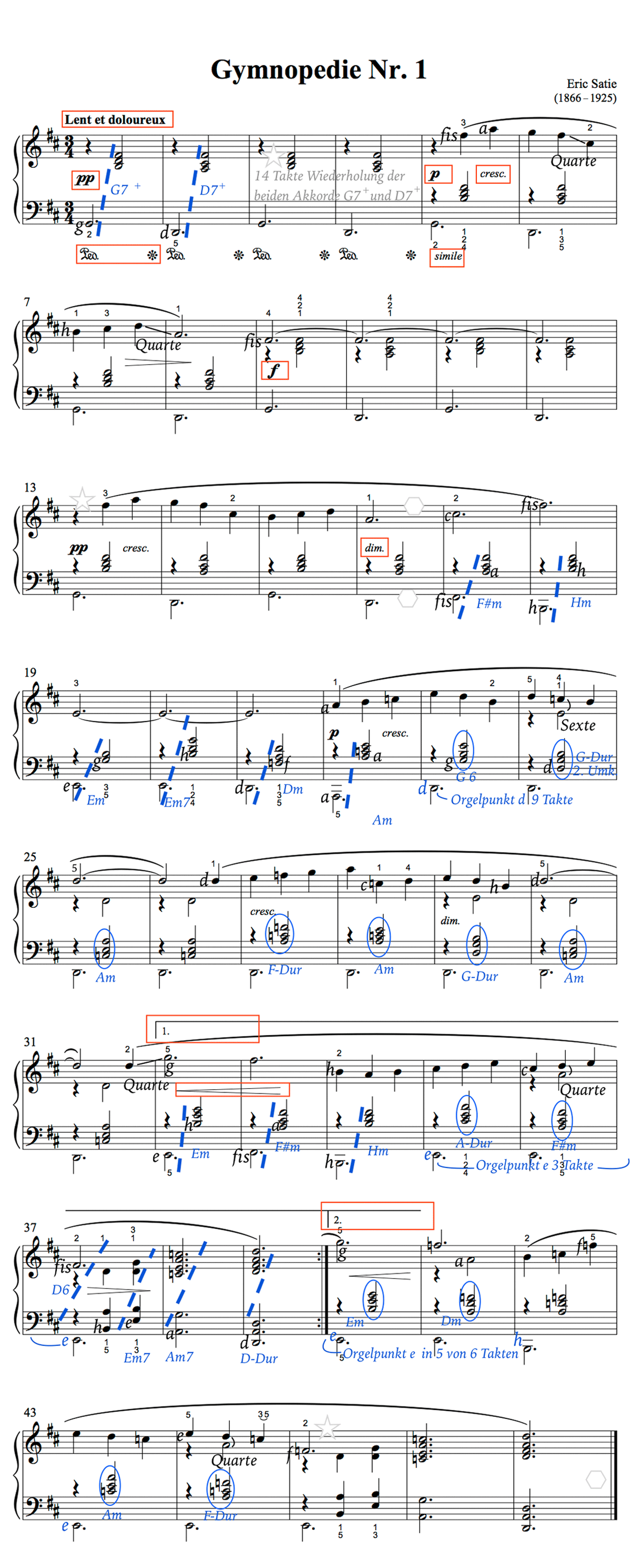 Noten mit Lesehilfe - Eric Satie: Gymnopedie Nr. 1